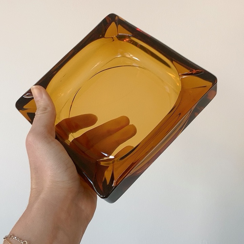Gorgeous vintage amber glass ashtray